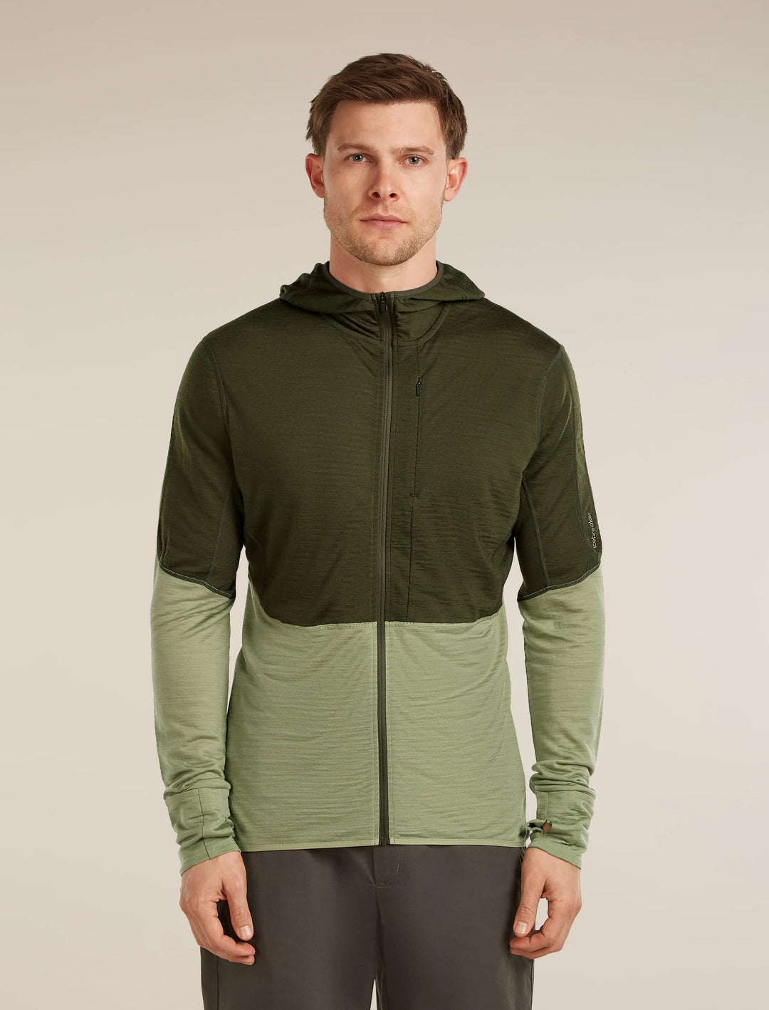 Mens Merino Blend 200 Realfleece™ Descender LS Zip Hoodie Dk Loden/Lichen BA56VZ
