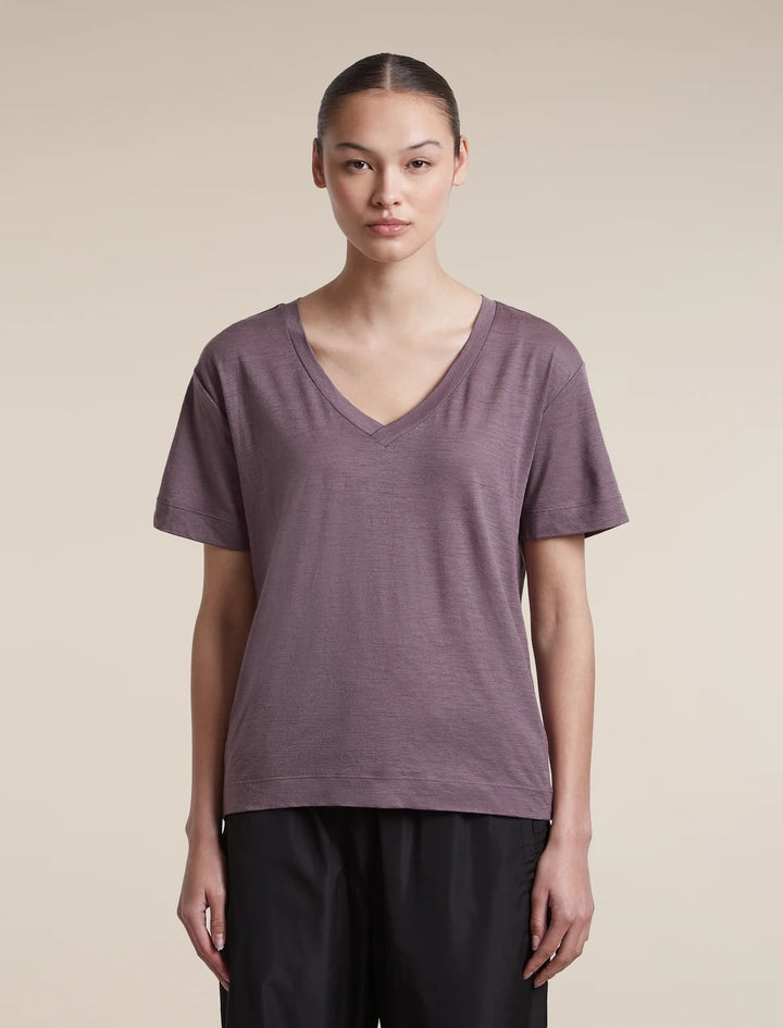 Womens  Merino 150 Tech Lite S S Relaxed V Neck T-Shirt  Grey Plum 0A57GO