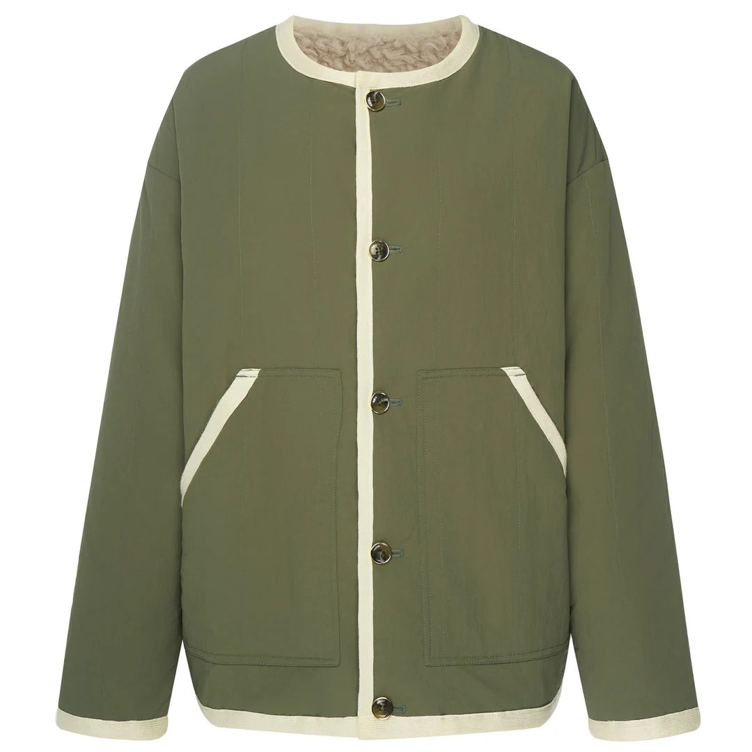 Womens Juniper Reversible Faux Shearling Jacket Olive Green/Cream