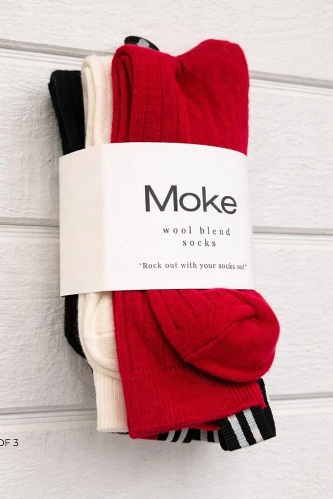 Womens  Lily Wool Blend Socks 3 pack Black/Cream/Cherry