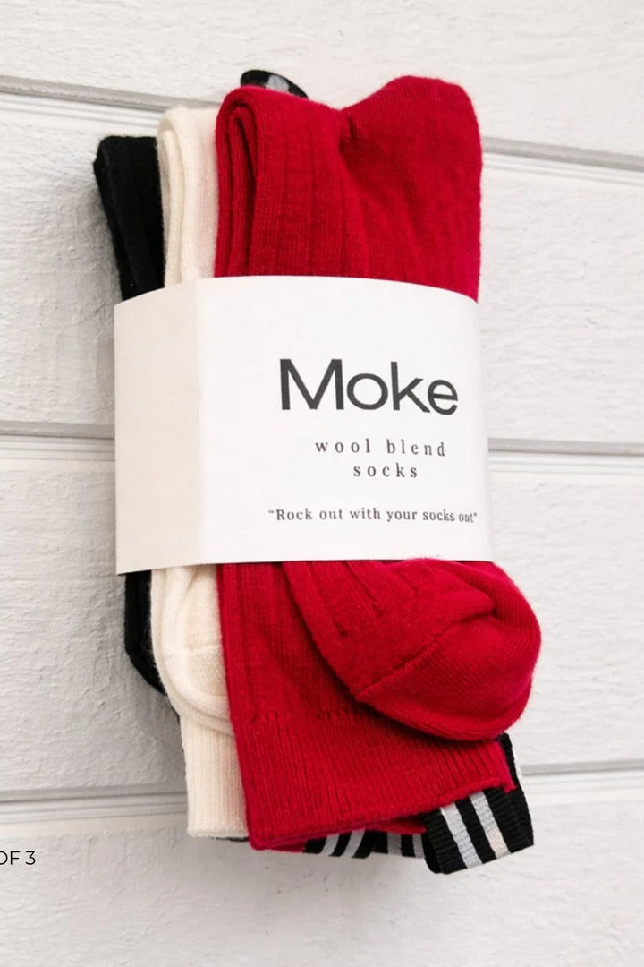 Womens  Lily Wool Blend Socks 3 pack Black/Cream/Cherry