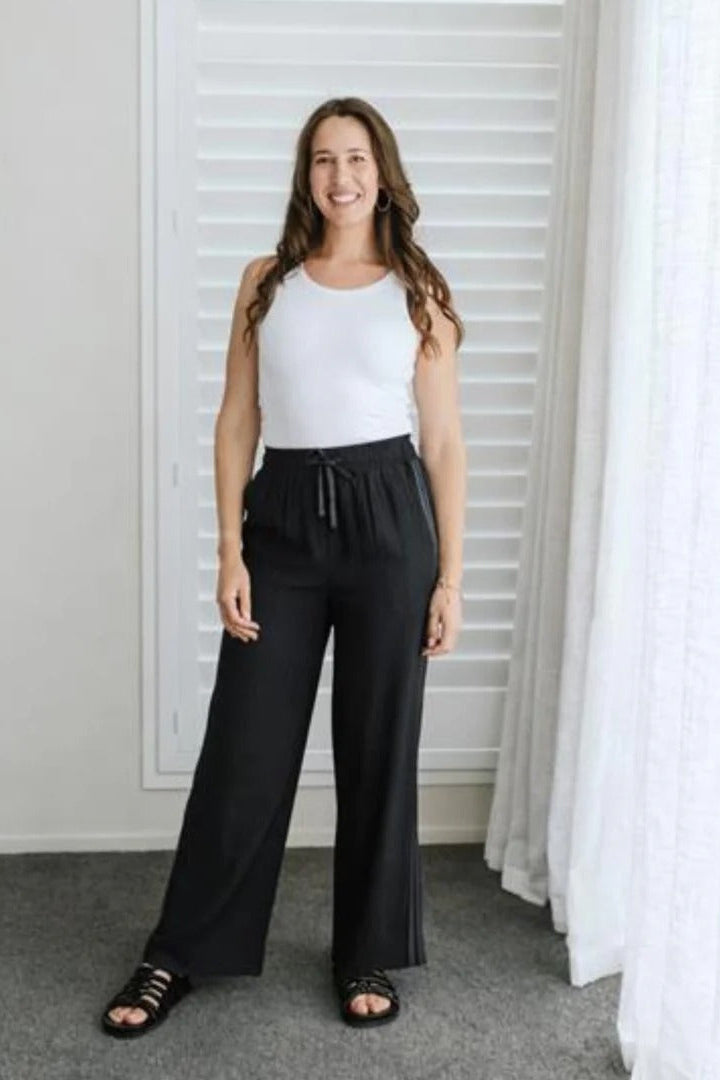 Indiana Womens Wide Leg Pants - Black/Satin