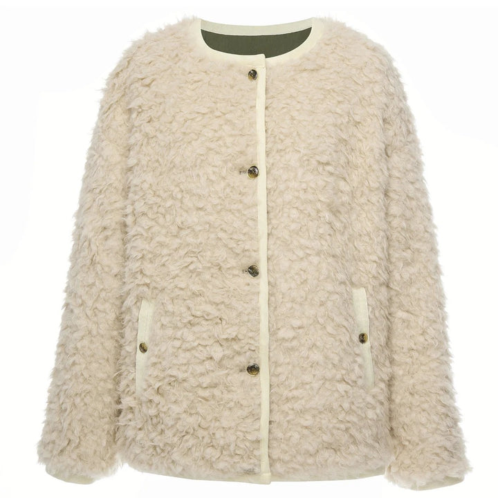 Womens Juniper Reversible Faux Shearling Jacket Olive Green/Cream