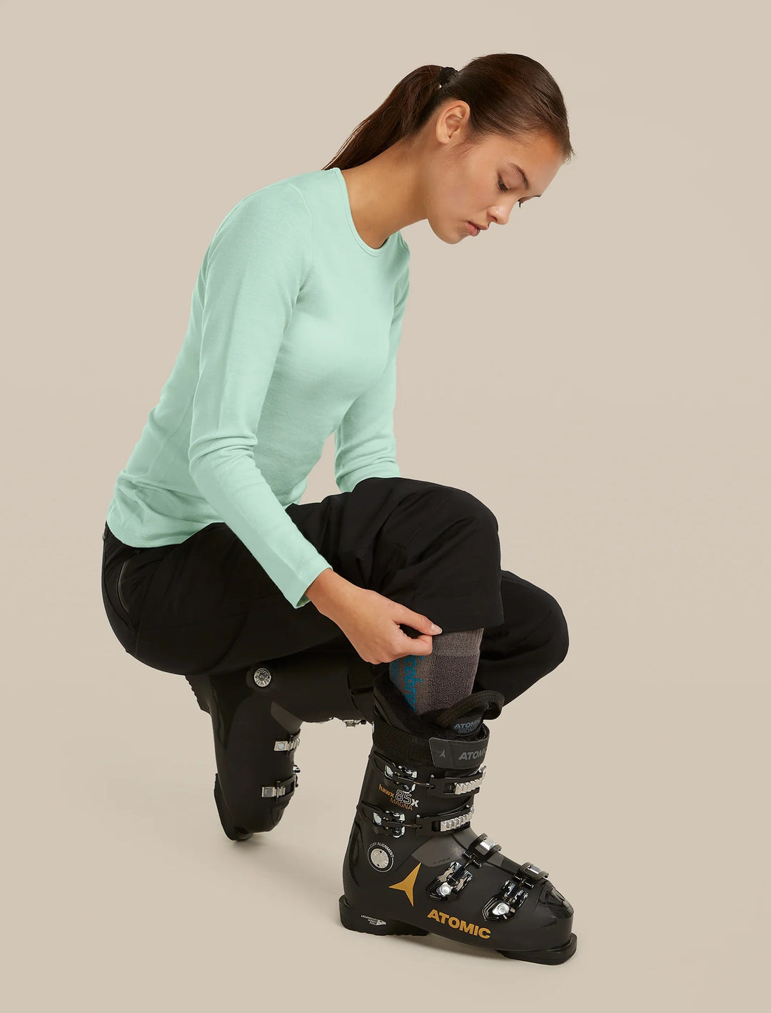 Womens Merino Ski+ Light Over The Calf Socks  Porcini/Tidal teal/Java 0A573U