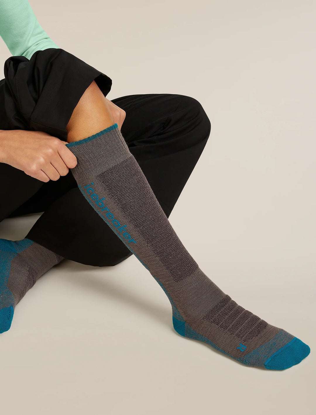 Womens Merino Ski+ Light Over The Calf Socks  Porcini/Tidal teal/Java 0A573U
