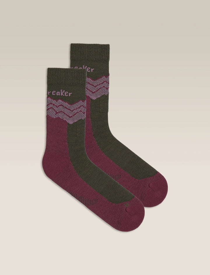 Womens Merino Hike+ Medium Crew Socks Across the Peaks  Dark Loden/Dark Berry/Grey Plum 0A578Y