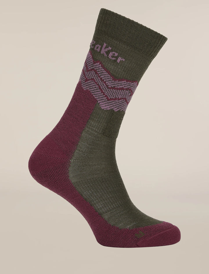 Womens Merino Hike+ Medium Crew Socks Across the Peaks  Dark Loden/Dark Berry/Grey Plum 0A578Y