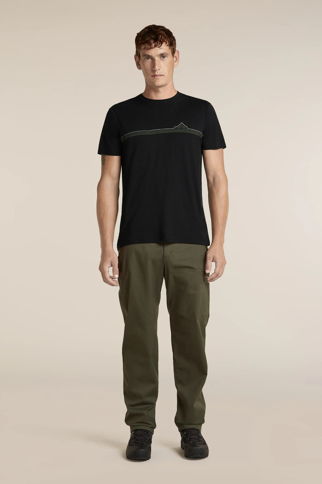Mens Merino 150 Tech Lite Short Sleeve T-Shirt  Range Stripes Black 0A57FO