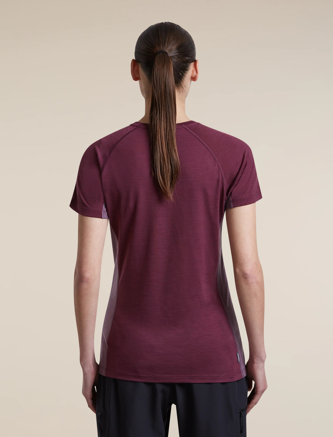 Womens Merino Blend 125 Cool-Lite™ Sphere Short Sleeve T Shirt Colour Block  Dark Berry/Grey Plum 0A57I1