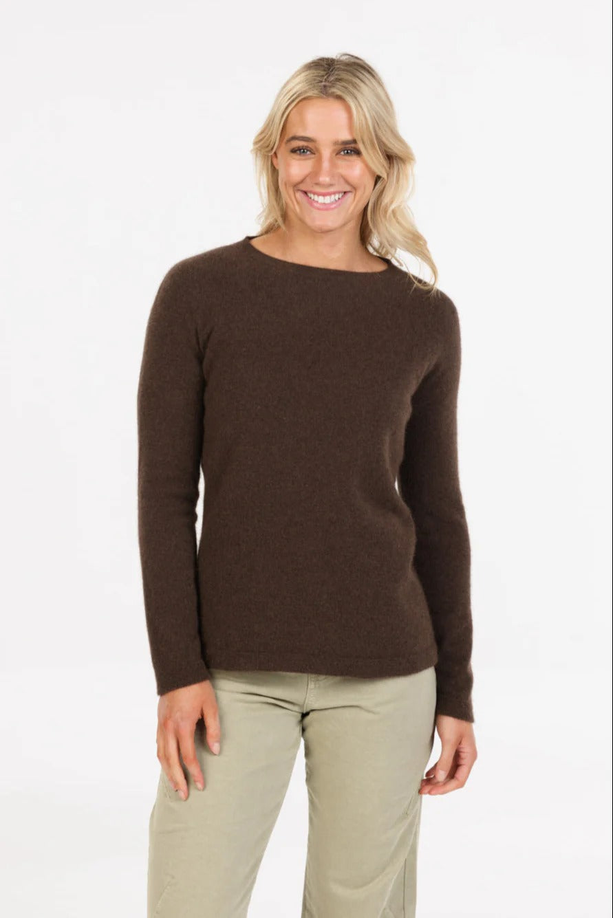 Womens Crew Neck Plain Sweater Cocoa NB682