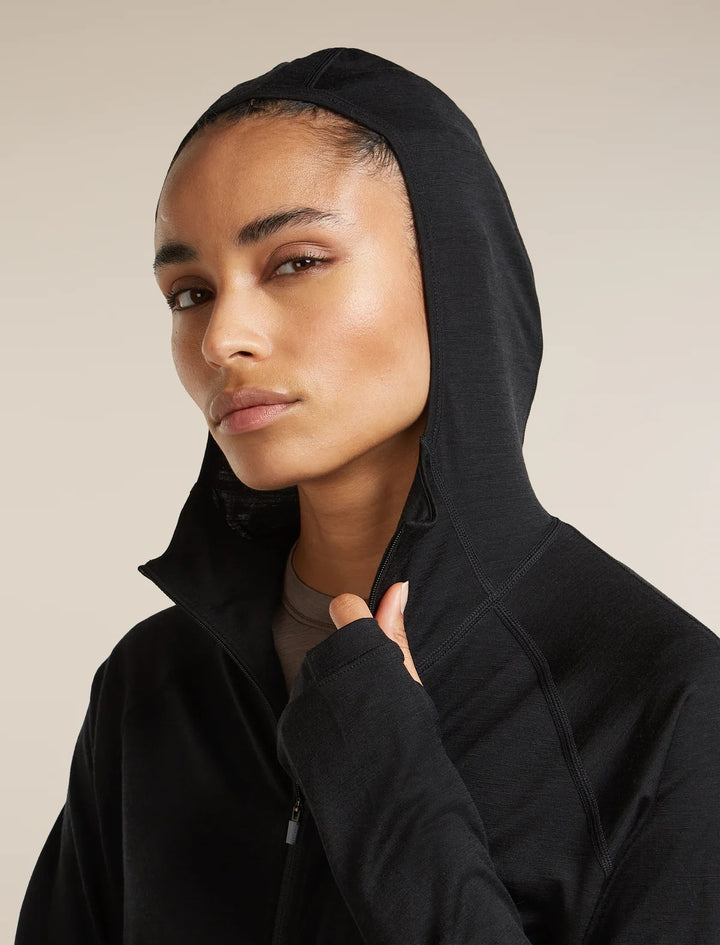 Womens 150 MerinoFine™ Ace Long Sleeve Zip Hoodie UPF  Black  0A57EM