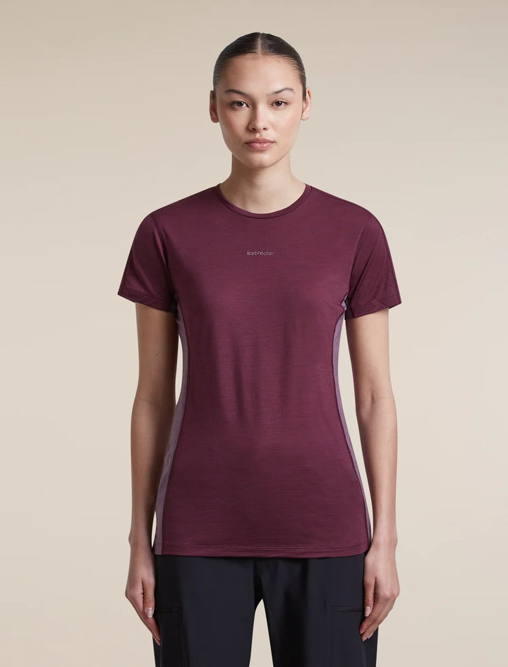 Womens Merino Blend 125 Cool-Lite™ Sphere Short Sleeve T Shirt Colour Block  Dark Berry/Grey Plum 0A57I1