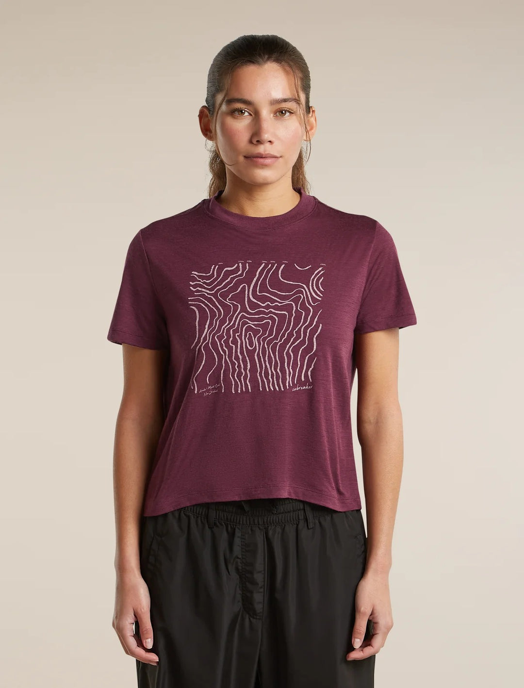 Womens Merino 150 Tech Lite Short Sleeve Crop T Shirt Great Heights  Dark Berry 0A57JO