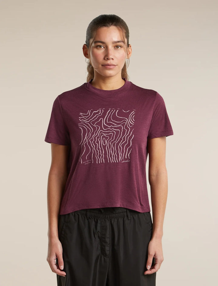 Womens Merino 150 Tech Lite Short Sleeve Crop T Shirt Great Heights  Dark Berry 0A57JO