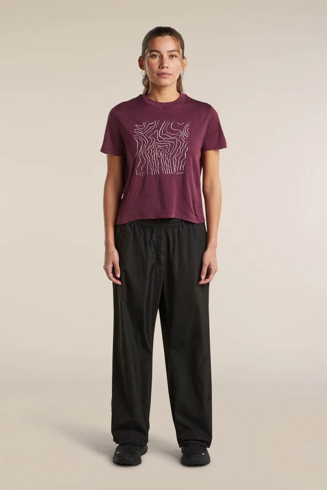 Womens Merino 150 Tech Lite Short Sleeve Crop T Shirt Great Heights  Dark Berry 0A57JO