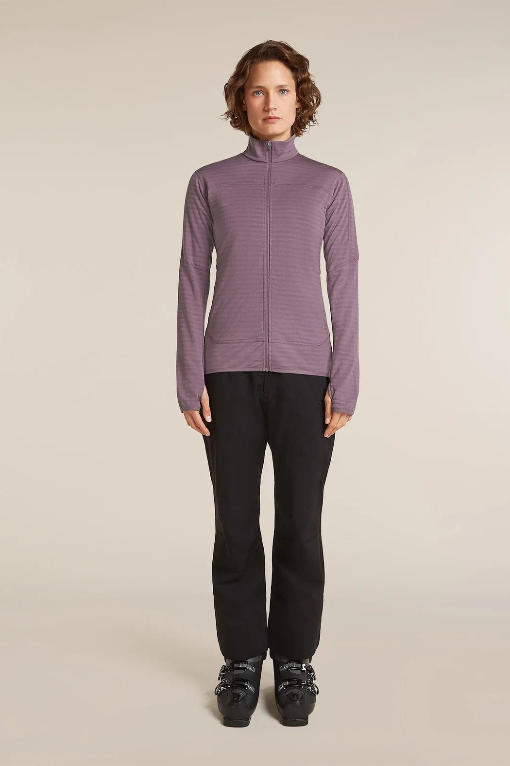 Womens Merino Blend 300 RealFleece™ Descender Long Sleeve Zip Grey Plum 0A57QL