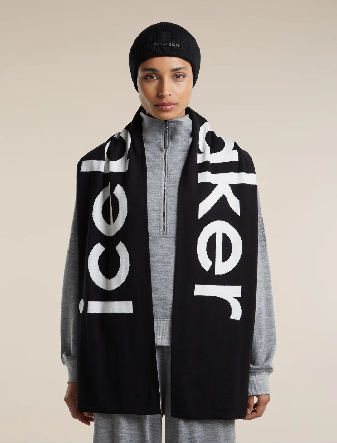 Adult  Unisex Merino icebreaker Scarf  Black/Ecru Heather 0A57IT