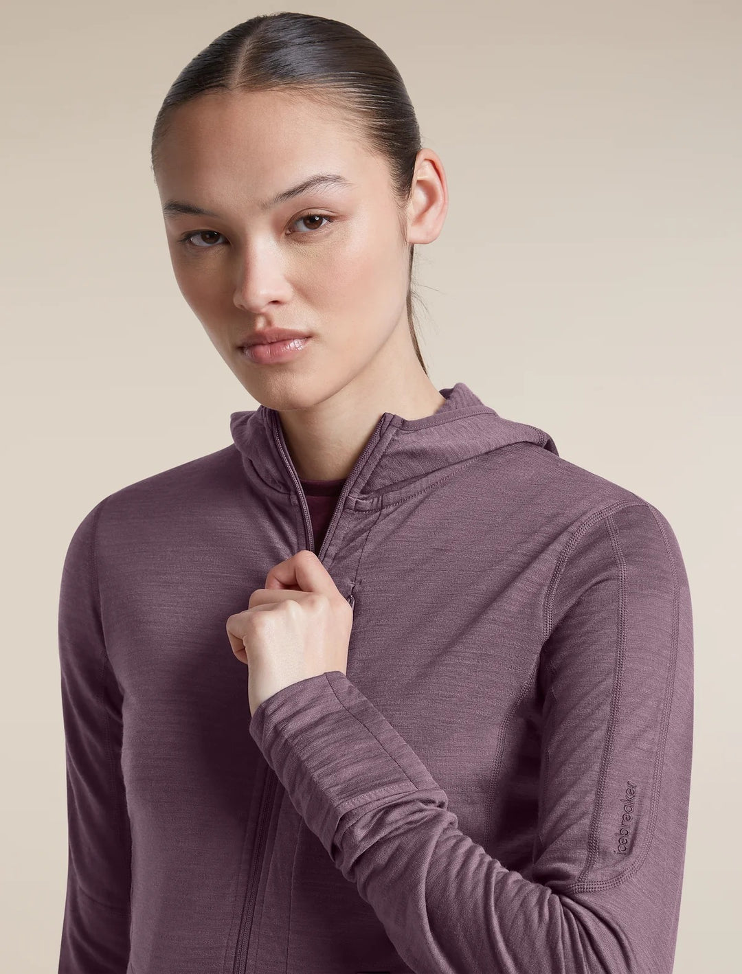 Womens Merino Blend 200 RealFleece™ Descender Long Sleeve Zip Hoodie  Grey Plum 0A57QK