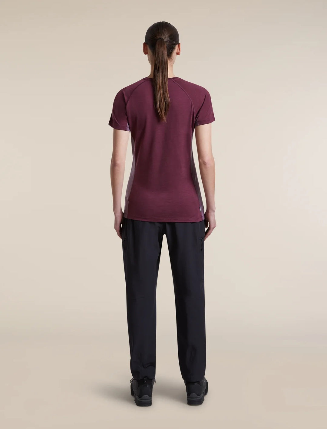 Womens Merino Blend 125 Cool-Lite™ Sphere Short Sleeve T Shirt Colour Block  Dark Berry/Grey Plum 0A57I1
