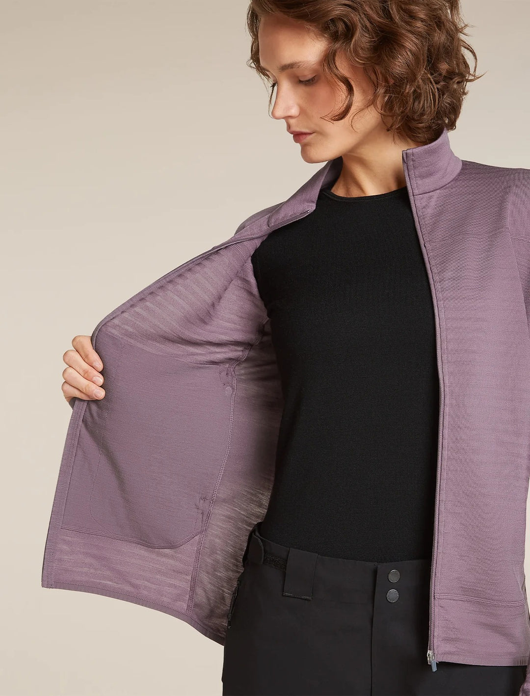 Womens Merino Blend 300 RealFleece™ Descender Long Sleeve Zip Grey Plum 0A57QL