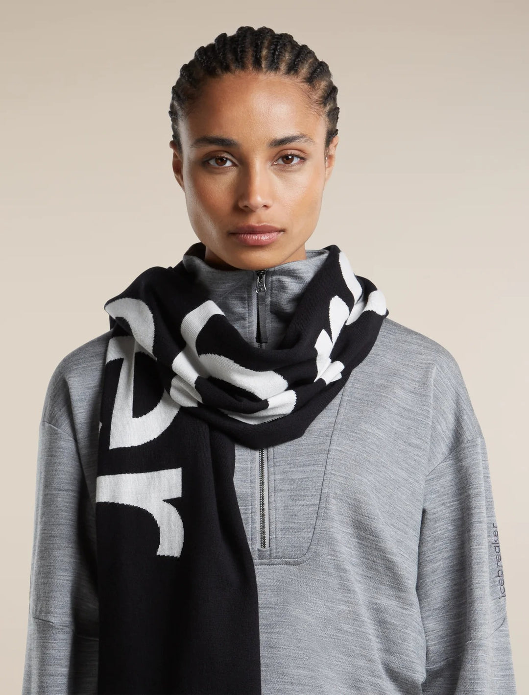 Adult  Unisex Merino icebreaker Scarf  Black/Ecru Heather 0A57IT
