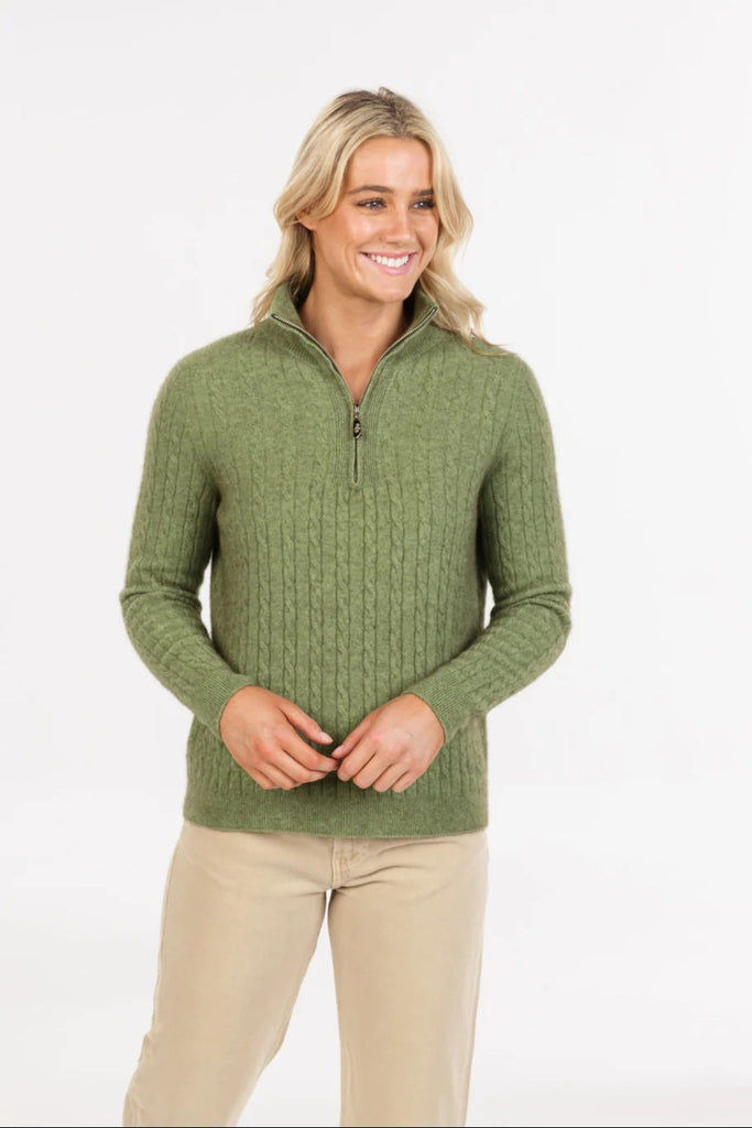 Womens Cable 1/2 Zip  Sweater Pistachio NB885