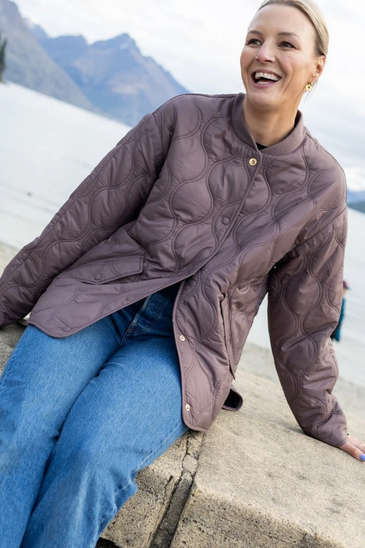 Womens Talei Quilt Bomber Cocoa Powder