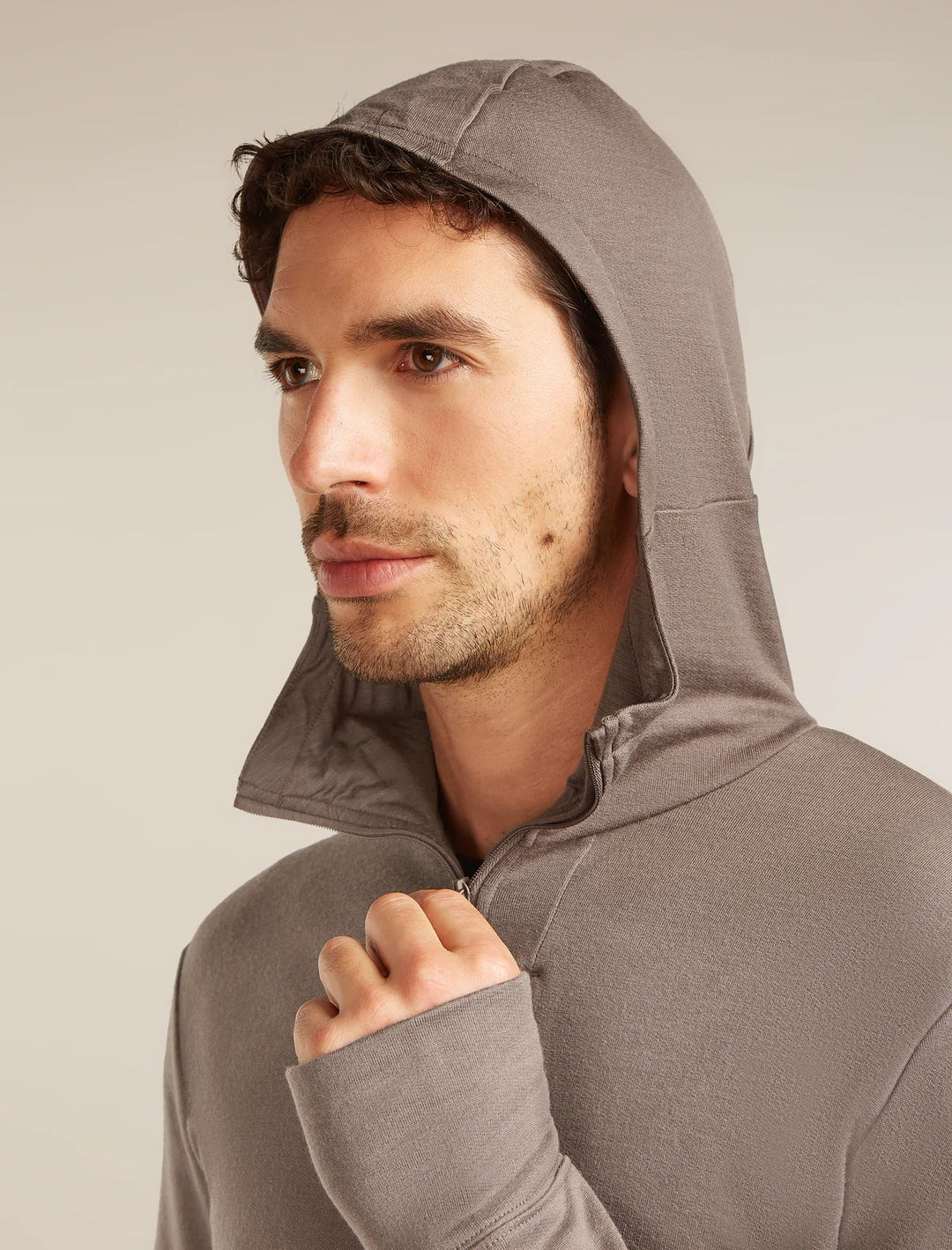 Mens Merino 260 Quantum Long Sleeve Zip Hoodie Porcini  BA56W2