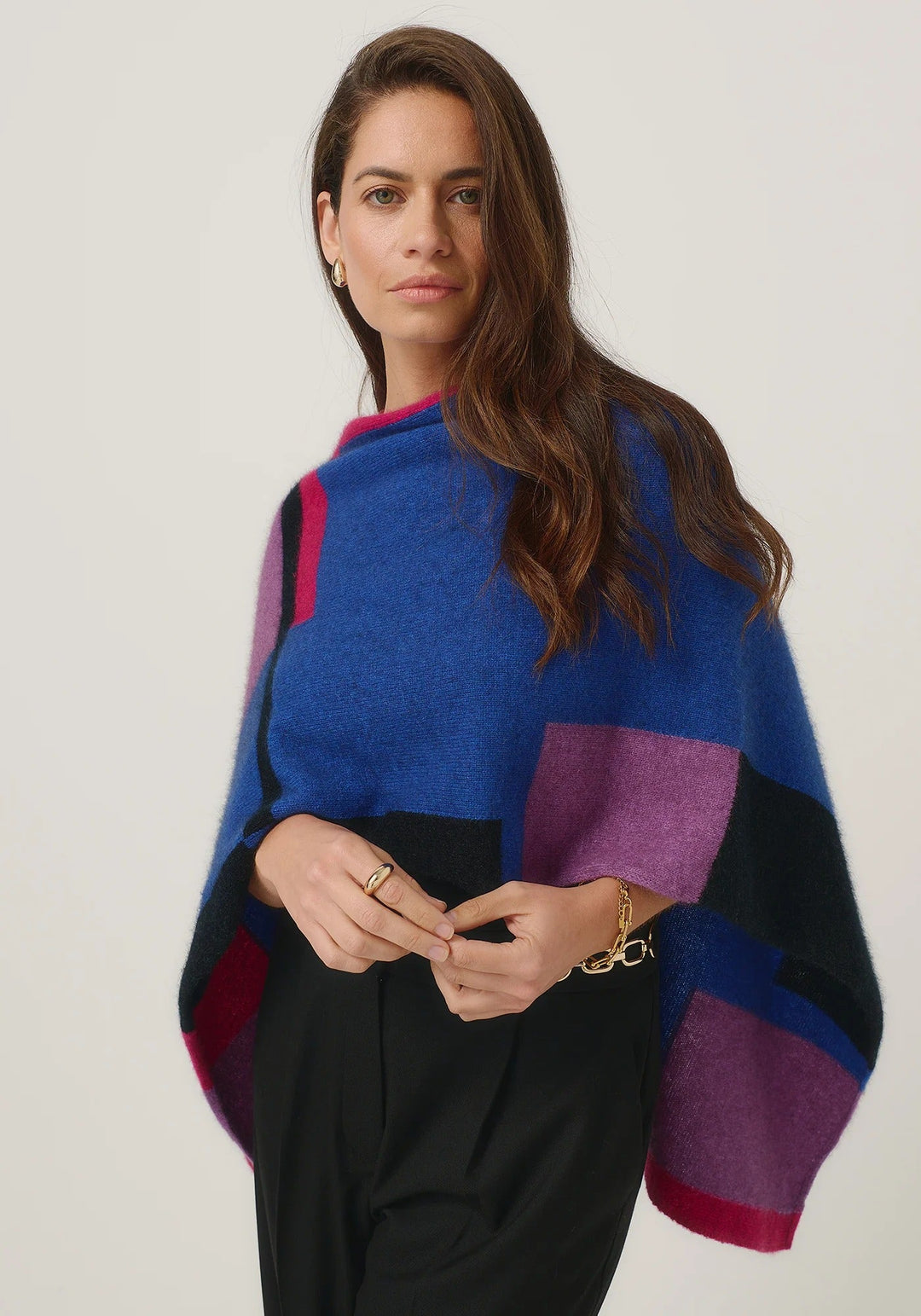 Womens Empress Poncho Dusty Blue/Lupin Multi 1677