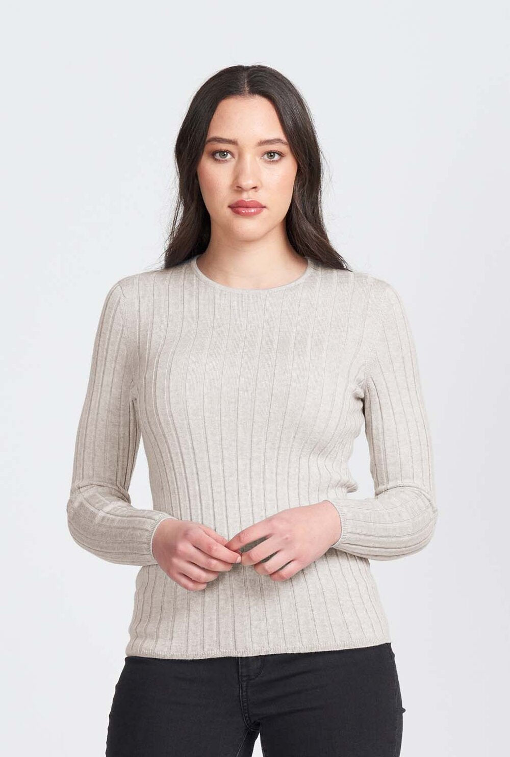 Womens Wide Rib Crew Sweater - Vanilla