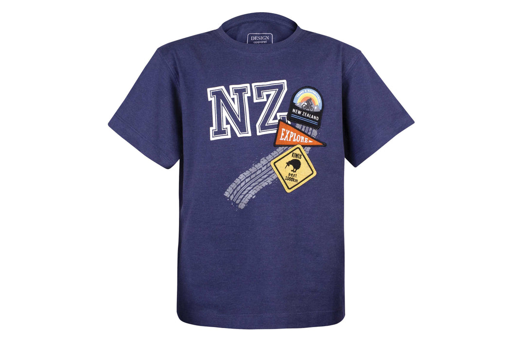 NZ Patches Kids Tee - Blue Marle